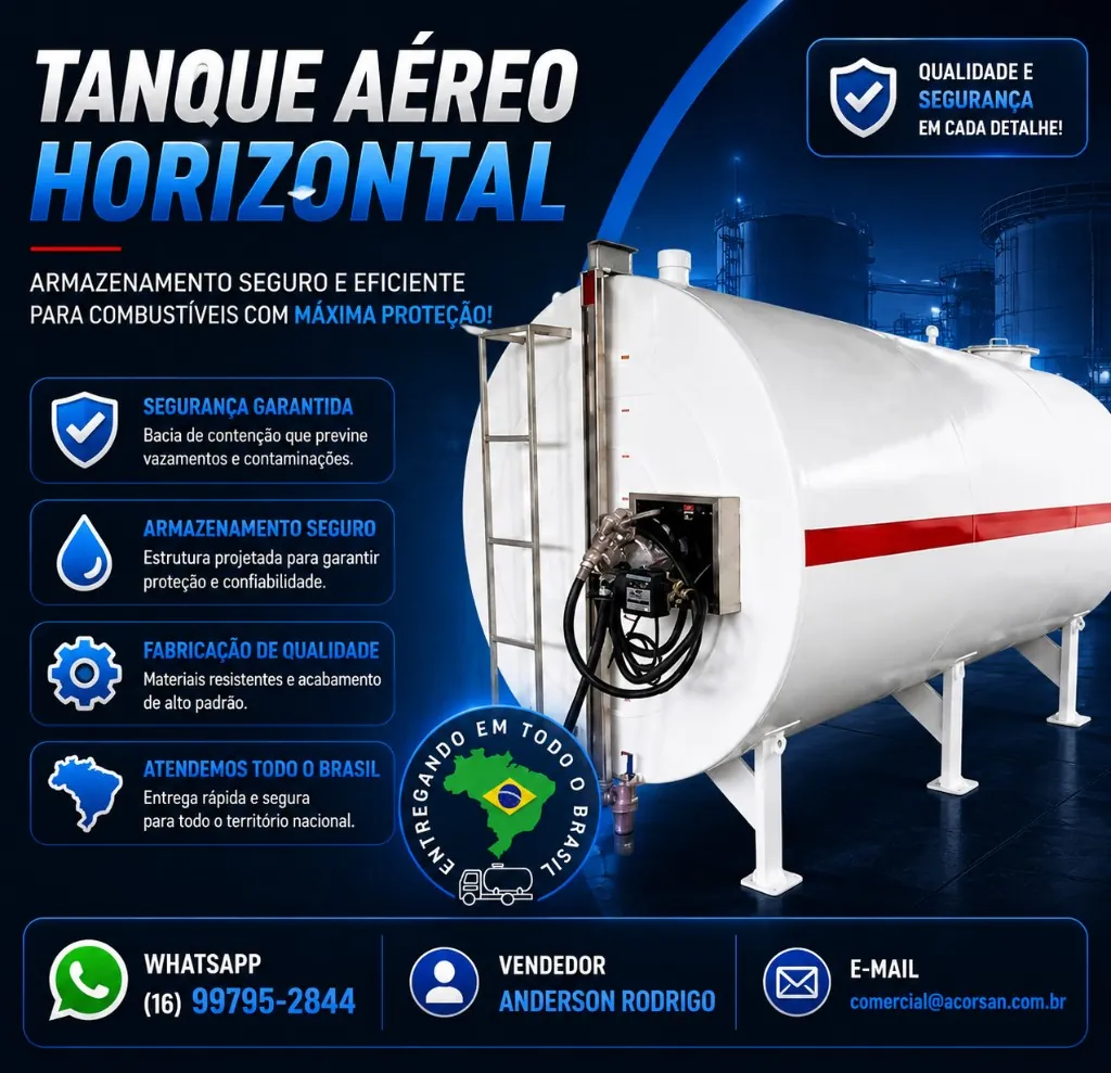 Tanque estacionário com fundação e ancoragem correta