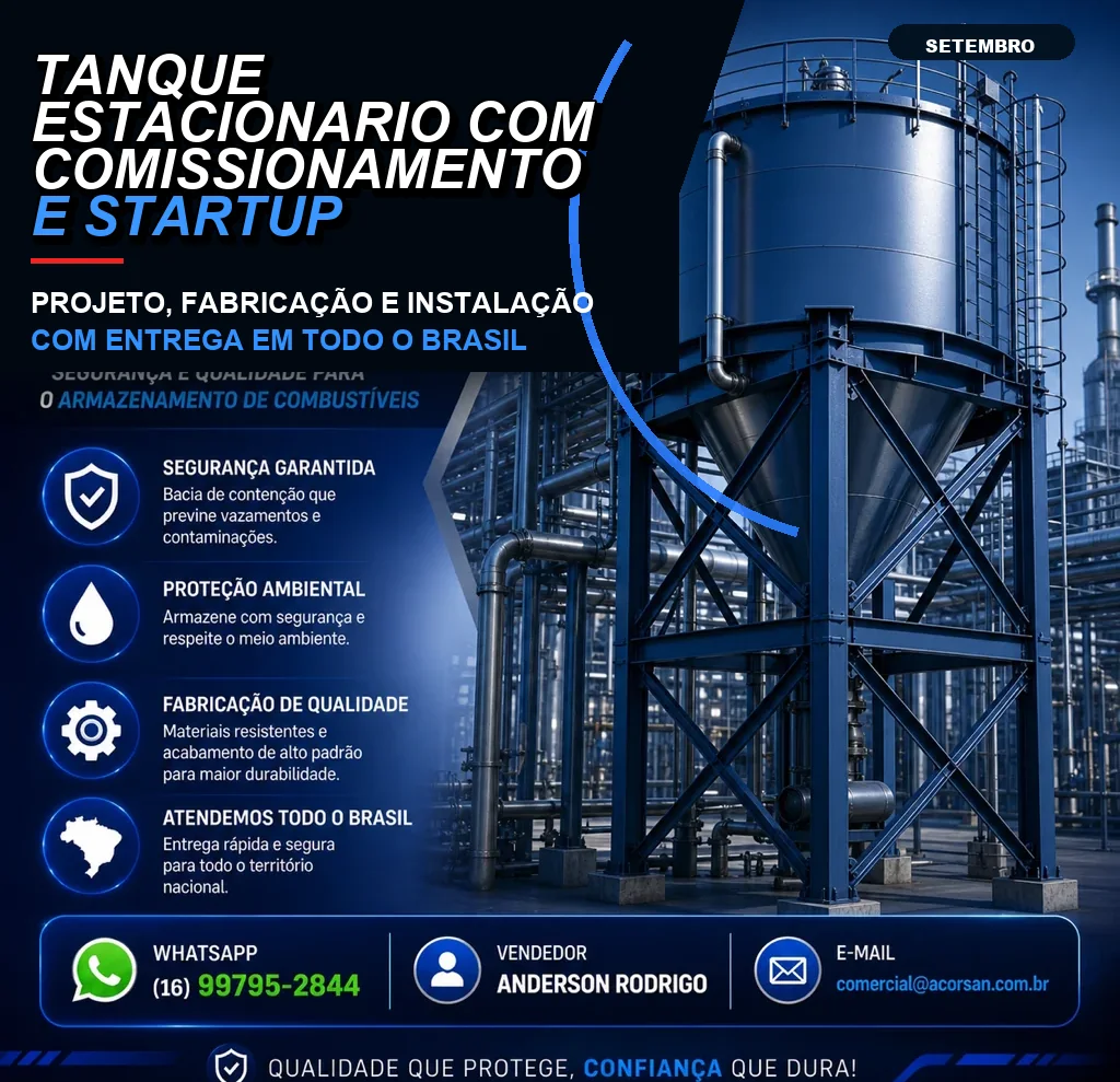 Tanque estacionário com comissionamento e startup
