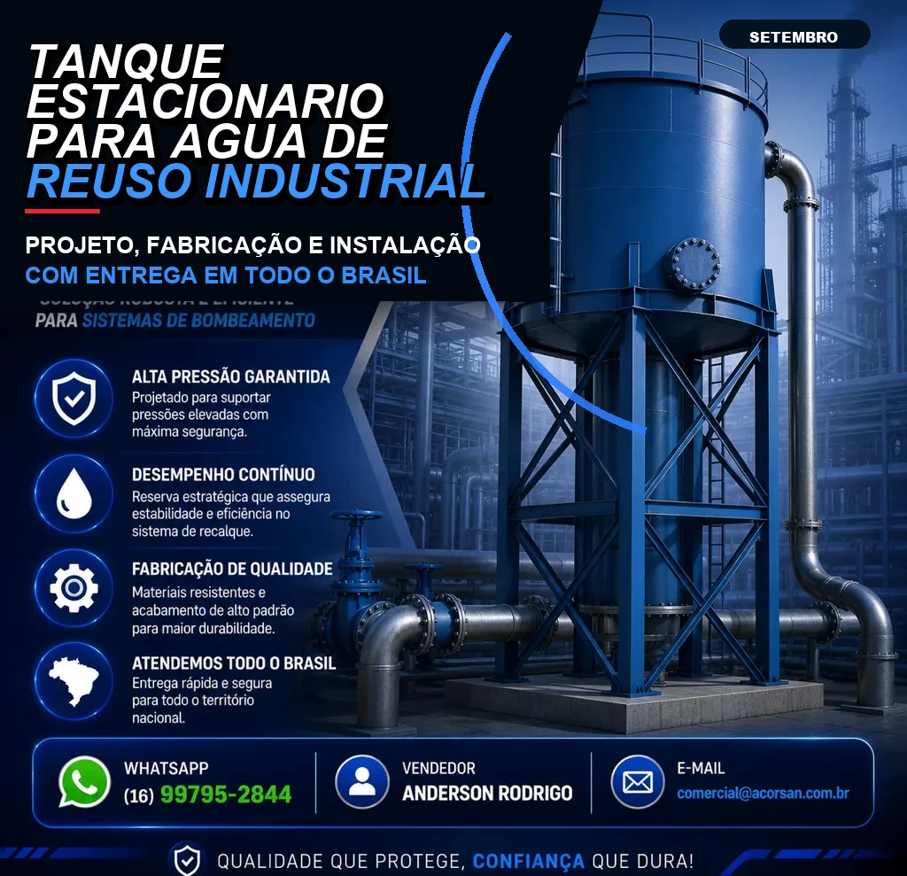 Tanque estacionário para água de reuso industrial