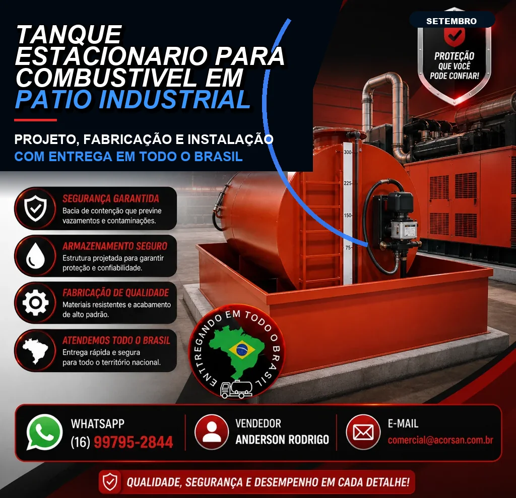 Tanque estacionário para combustível em pátio industrial